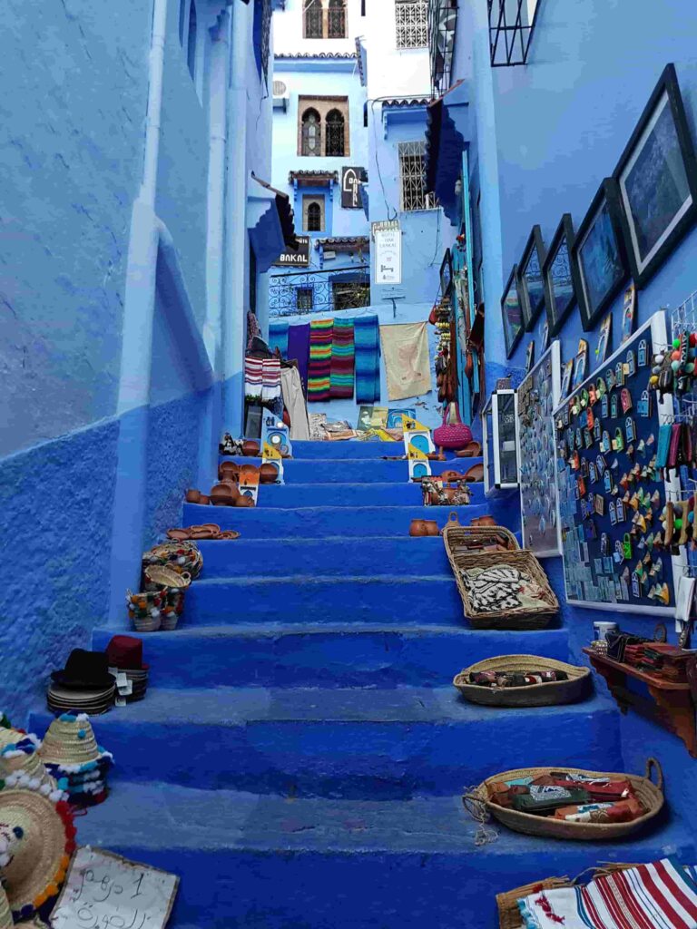 2 day trip to Morocco from Spain: The streets of Chefchaouen are beautiful to walk around, with multiple shades of blue