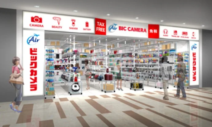 A digital shopfront image of a BIC camera store in the airport