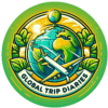 Global Trip Diaries circular logo with green and yellow design featuring a globe, compass, and tropical leaves