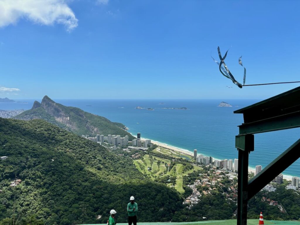 View from the Pedra Bonita launch ramp, Two Brothers Mountain on the left, São Conrado golf course and beach below